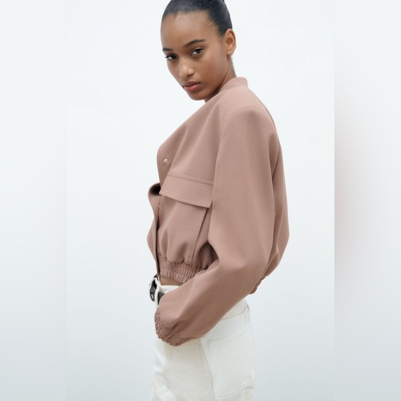 ZARA Cropped Maxi Bomber Jacket - Picture 4 of 12